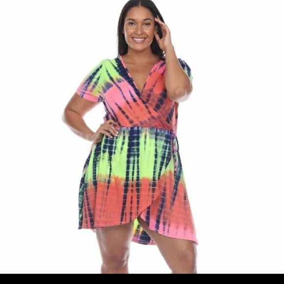 Tie Dye Mini Fake Wrap Dress Plus  sz 14 - Picture 2 of 13